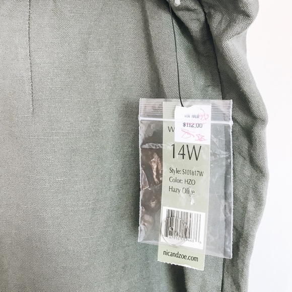 NWT Nie + Zoe Linen Olive Green Pants - Wide Leg - Picture 3 of 8